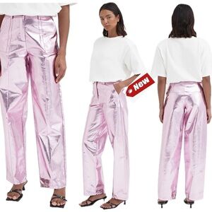 4th & Reckless PINK METALLIC LIQUID FOIL FAUX LEATHER TROUSER - ZELDA Sz S NWT
